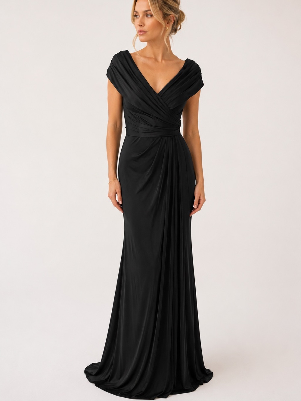 La Femme Black Ruched Corset Evening Gown Size 4 Formal Maxi Dress